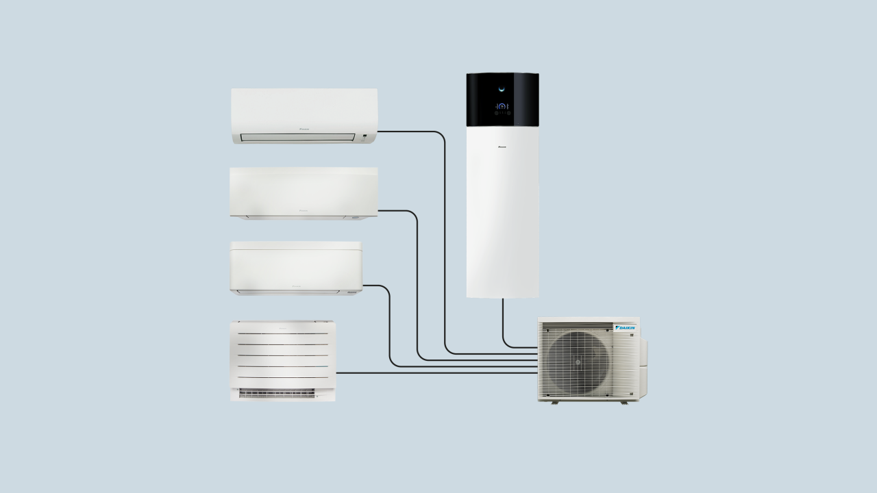 MultiPlus_4-indoor_Blue_16-9.png Heizen, Kühlen und Warmwasser für Ihr Zuhause, mit einer Kombination aus Außengerät und bis zu drei Innengeräten und Warmwasserspeicher